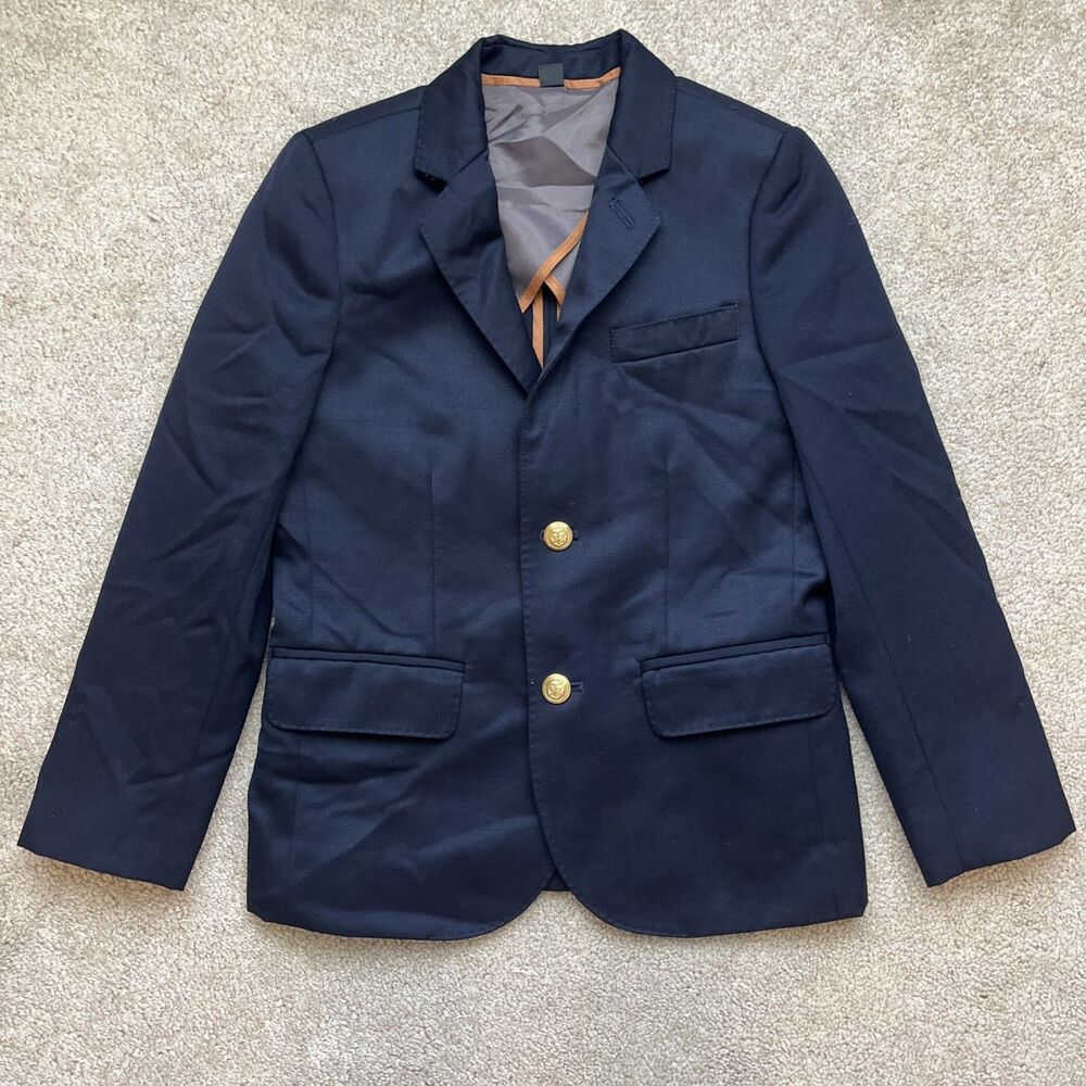 J. Crew Crewcuts Ludlow Blazer Boys 8 Navy Wool Gold Button Wedding Event Formal